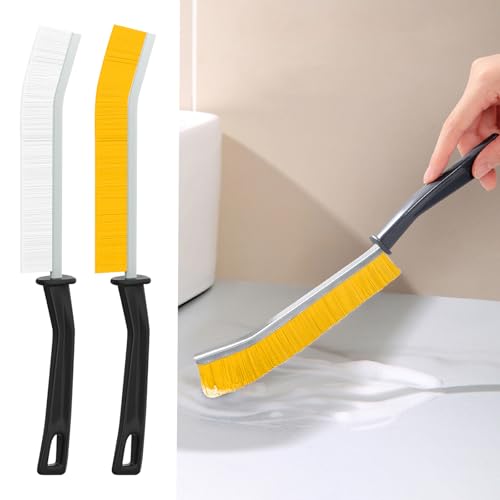 2 PCS Cleaning Gap Brush Set Narrow Crevice Scrub Brush with Stiff Bristles Handle Detail Cleaning Brushes for Home,White,Yellow - color: White,yellow