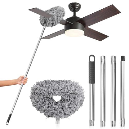 DRQ Ceiling Fan Cleaner Duster, Reusable Microfiber Duster with Extension Pole, 13 to 48 Inch Fan Blade Cleaner, Removable Dusters for Cleaning Walls Bookshelves Door Window Top (Grey) - color: Gray