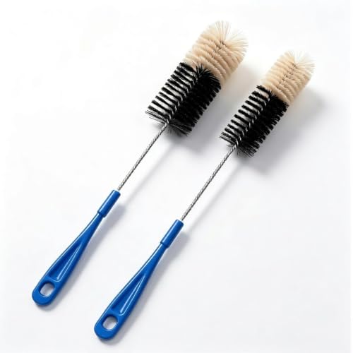 2 Pack 17 Inch Long Handle Bottle Brush, Narrow Neck Bottle Cleaner Brush with 2 Inch & 1.3 Inch Soft Nylon Bristles, for Water Bottles, Soda Bottles, Home Brewing, Kombucha, Spice Jars