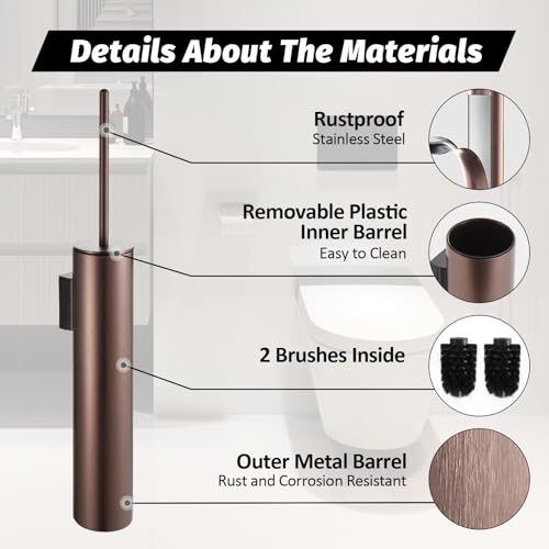 BGL Toilet Brush and Holder Set Rose Gold Wall Mounted for Bathroom Round Design - color: Rose Gold-wall Mount