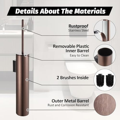 BGL Toilet Brush and Holder Set Rose Gold Wall Mounted for Bathroom Round Design - color: Rose Gold-wall Mount
