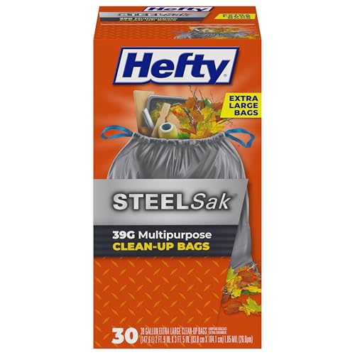 Hefty Steelsak Heavy Duty Large Trash Bags, Gray, Unscented, 39 Gallon, 30 Count - size: 30 Count (Pack of 1)