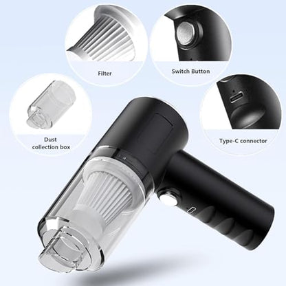 BLOWEST Handheld Car Vacuum Cleaner, 120W High Power Mini Handheld Vacuum, Rechargeable Portable Vacuum Cleaner with 2 in 1 Suction Nozzle for Home, Office and Car Cleaning (Black)