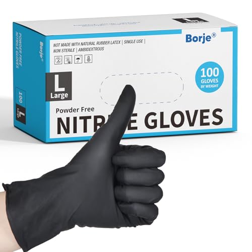 Borje Nitrile Gloves Large, 100 Count Disposable Gloves, Black, Latex-Free Powder-Free, Medical Exam, Food Safe, Cleaning, Cooking - size: Large, style: Black of 100