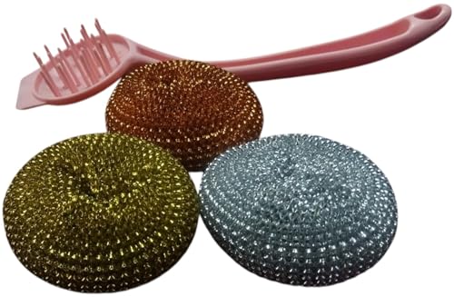 Three Piece Kitchen Scrubber Set (Pink) - color: Pink