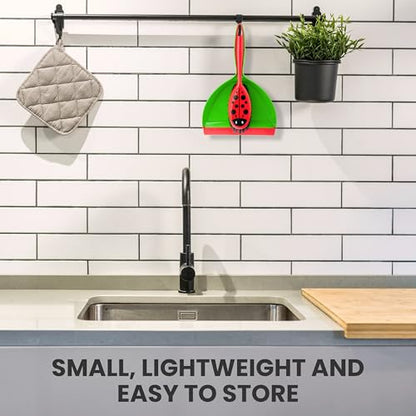 Vigar Flower Power Dust Pan and Brush Set - Mini Broom and Dustpan, Handheld Broom and Dustpan Set with Whisk Broom, Small Dustpan & Brush Set, Compact Indoor Sweeper for Countertop - Green Red Black - color: Ladybug