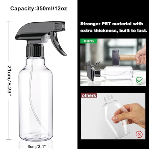 Spray Bottles Plastic Spray Bottle for Hair Mist/Stream Heavy Duty Empty Spray Bottles for Cleaning Solutions, Plants, Cooking (12oz-BlackClear) - color: 12oz-BlackClear