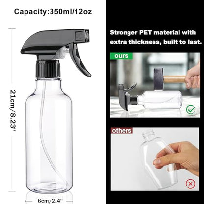 Plastic Spray Bottles 12oz 2 Pack Adjustable Mist/Stream Spraying Heavy Duty Square Water Spray Bottles for Hair, Cleaning Solutions, Plants, Cooking，BBQ，Essential Oils (BlackClear) - color: BlackClear