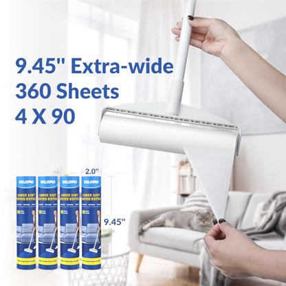 DELOMO Large Lint Roller Refills (6 Pack, 540 Sheets) – Compatible Only with DELOMO 9.45 in Giant Lint Roller – Extra Sticky Floor Lint Roller Refill for Carpets, Beds, Couches, Cars & Pet Hair - size: C: 6 Refills - 540 Sheets Total (Wide: 9.45 in)