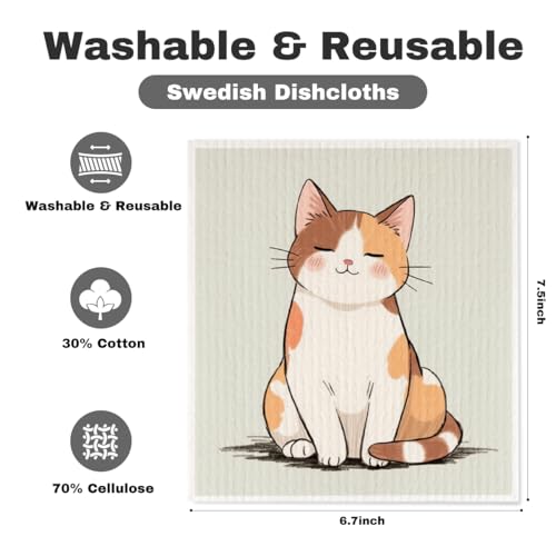 5 Pcs Cartoon Kitty Swedish Dishcloths, Cat Themed Swedish Dishcloth, Artistic Dish Cloths for Drying Dishes, Reusable Cleaning Cloths, Housewarming Gifts for Women - color: Lm 04248