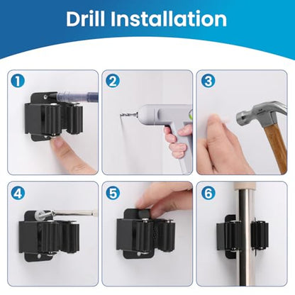 Broom Holder Wall Mount, 24PCS Broom Hanger Wall Mount, Stainless Steel Heavy Duty Mop Holder Broom Mop Hanger Wall with Screws, Garden Outdoor Tool Organizer Rack Broom Hanger (Black) - color: 24pack