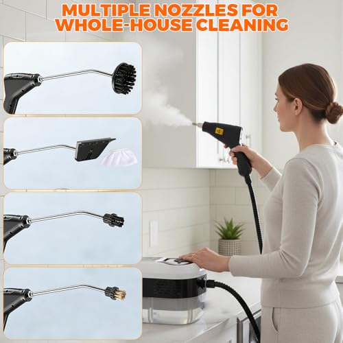 2026 Portable Handheld Steam Cleaner, 2500W High Pressure Steam Cleaner, 229°F High Temperature Pressurized Steam Cleaner with Brushes for Home, Tile, Grout, Car, Kitchen, Furniture Cleaning (White) - color: White