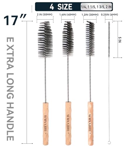 4pcs Household Pipe Cleaning Brush Set with Stainless Steel Bristles, 17 in Extra Long Stainless Steel Handle, Kitchen Scrub Cleaning Brushes, Lab Brushes for Auto Parts, Machinery, Water Pumps, Etc.