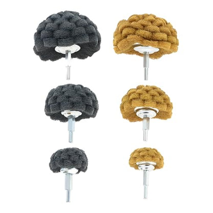 dophee 6Pcs Scouring Pads Non Woven Abrasive Drill Polishing Cleaning Kit 1/4" Shank Half Ball Shape Buffing Wheel, 3 240# Yellow and 3 800# Grey - style: 240# 800#