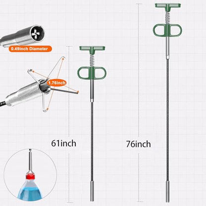 Upgrade Drain Snake for Hair Clogs, 61'' Four claw grabber pickup tool for Litter Pick, Home Sink, Drains, Toilet, Snake Drain Hair Remover - style: T-61 IN