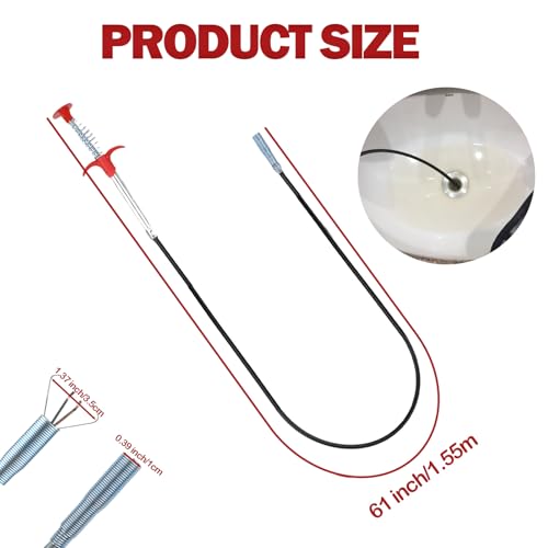 61 Inch Drain Snake Cleaner Pick Up Tool, Shower Hair Clog Remover, Sink Drain Clogs Cleaner for Sewer, Flexible Grabber Cleaning Tool for Out of Reach Place