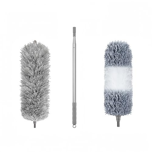 Microfiber Feather Duster, 110 Inch Extendable Telescoping Pole Duster with Bendable Washable Head, Long Handle Cleaning Duster for Ceiling Fan, High Ceiling, Blinds, Furniture and Cars (2 Pcs) - color: 2 Pcs