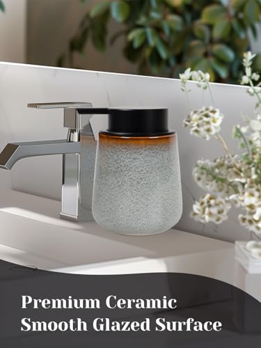 INGOFIN Ceramic Lotion Dispenser - 12 oz Refillable Hand Soap Dispenser Bathroom, Modern Liquid Dispenser with Pump, Dish Soap Dispenser for Kitchen, Kiln-Glazed Grey White - color: Kiln-glazed Grey White-liquid
