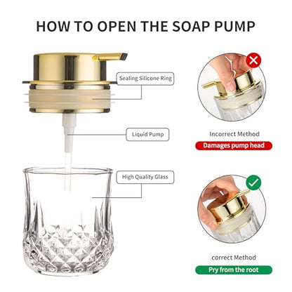 Glass Soap Dispenser,Bathroom Hand Liquid Soap Dispensers,Refillable Dish Soap Dispenser for Gold Pump,Lotion Dispenser for Bathroom,Kitchen (Clear/Gold Liquid Pump) - color: Gold Pump-liquid
