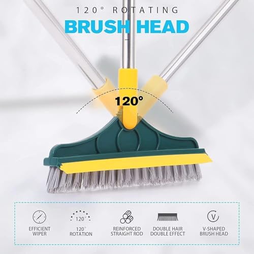 2-in-1 Bathroom Cleaning Brush with Wiper - Long Handle 180° Rotate Toilet Brush, Tiles Cleaning, Floor Scrub for Kitchen and Bathroom Accessories (2 Cling)