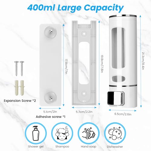 Foam Hand Liquid Soap Dispenser, 400ml Bathroom Shower Dispenser Gel Container Shower Pump Dispenser and Organizer for Bathroom Kitchen Hotel, Refillable Liquid Lotion Soap Dispenser Wall Mounted - color: White