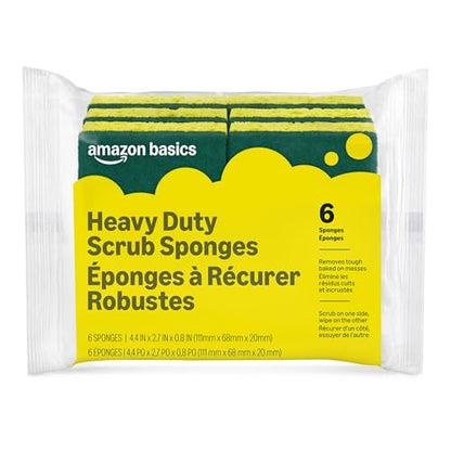 Amazon Basics Heavy Duty Dual-Sided Scrub Sponges, Reusable, 4.4 x 2.7 x 0.8 in, Yellow/Green, 6-Pack - size: 6-Pack, style: Heavy Duty