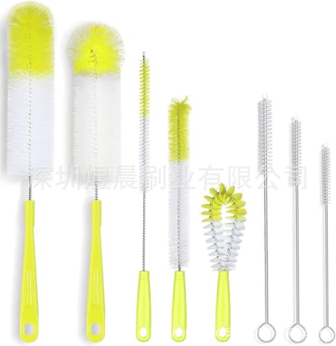 Water Bottle Brush - Heavy Duty Reinforced Core & Stiff Bristles for Narrow Neck Flask | Baby Bottle Cleaner Kit with Long Straw Cleaner, 3 in 1 Cup Lid Gap Tool (8, Green) - color: Green