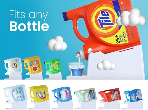 Liquid Laundry Detergent Holder Stand with Drip Tray - 1 Pack - White | Easy Pouring, Rubber Feet, Secure Strap, Angled Stand, Fabric Softener Dispenser for Laundry Room Organization & Storage - color: White