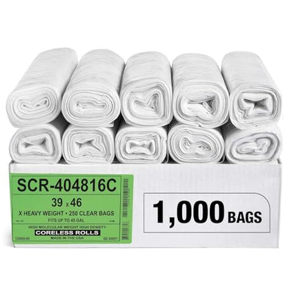 Aluf Plastics 45 Gallon Clear Trash Bags - 39" x 46" - 16 Micron Equivalent High Density Value Garbage Bags Can Liners for Bathroom, Office, Industrial, Commercial, Recycling (Pack of 1000) - color: Clear, style: 45 Gal, 16 Micron Equiv, 1,000 Count