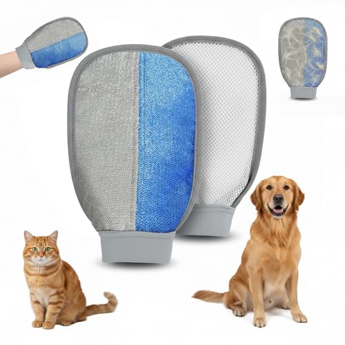 Pet Hair Removal Glove, Reusable Strong Grooming Fur Remover for Cats & Dogs, Flexible Electrostatic Pet Hair Remover| Removes Fur from Furniture, Clothes, Carpets, Car Seats (1 Pack, Blue/Grey)