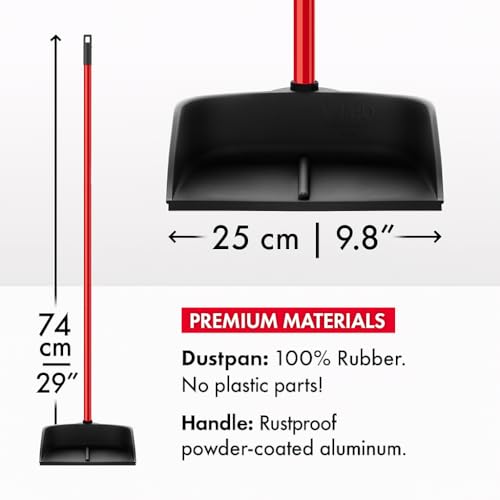 Dustpan with Handle by Ravmag- Solid Natural Rubber Construction- 2 Piece 29 Inch Handle Dust Pan- Stand Up Design- Accommodates Any Broom/Hand Brush- Best Dustpans for Home/Lobby/Shop - size: 2 Piece 29 Inch Handle