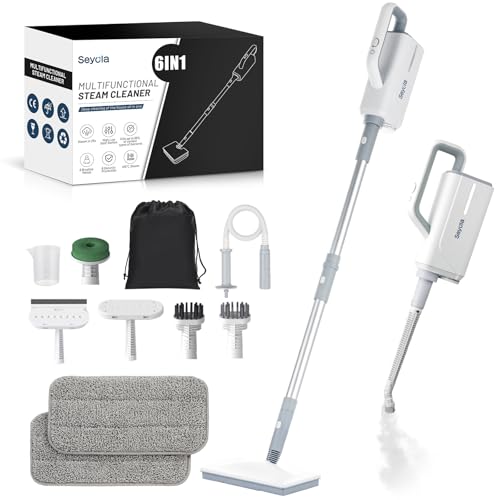 Seyola Steam Mop for Floor Cleaning, Steam Cleaner for Home with Handheld 6-in-1 Multi-function Attachments for Hardwood Floors, Clothes, Windows, Tiles Grout, Furniture Cleaning (off-white) - color: off-white