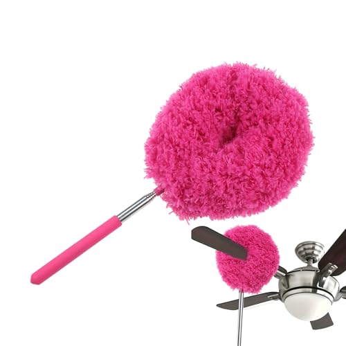 Extendable Cleaning Duster - Household Furniture Dusting Tool, Ceiling Fan Dust Remover | Flexible Telescopic Handle System, Bendable Microfiber Head with Soft Reach for High Area Cleaning - color: Red
