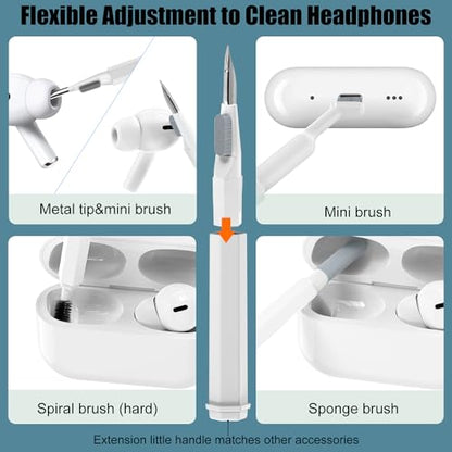 VICHYIE 20 in 1 Multifunctional Cleaner Kit for Electronic Devices, Keyboard Cleaning Brush, Headphones Cleaner Kit for AirPods, Multi-Tool for Cleaning Laptop, Earbuds, Camera, Cellphones (White) - color: White