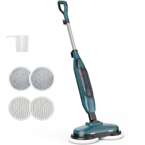 OLIXIS Steam Mop, All-in-One Scrubbing Steam Mops for Floor Cleaning with Rotating Pads, Floor Steamer with 2 LED Lights, 4 Cleaning Modes, Swivel Steering, 16.4 FT Cord, Safe for Hardwood and Tile - color: Teal, size: 14.41"*6.61"*47.24"