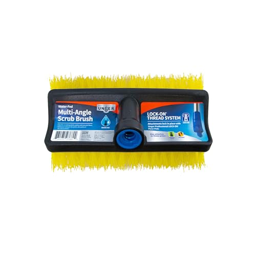 Unger Professional HydroPower Lock-On 10” Bi-Level Scrub Brush, Cleaning Supplies, Scrubber Tool, Compatible with Waterflow Poles, Use in Garage, Driveway, Deck, Concrete, Cement, and Brick - size: 10 inches (Pack of 1), style: Multi-Angle Scrub Brush