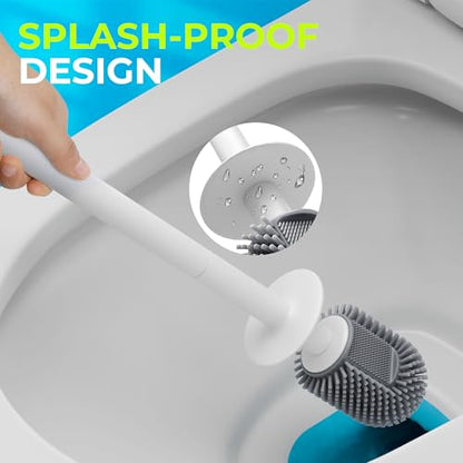 Silicone Toilet Brush, L-Shaped Toilet Brush and Holder Set, Bathroom Toilet Brush with Long Non-Slip Handle, Wall Mounted or Floor Standing Design, for Home and RV Use - size: 2 Pack | L-Shaped Brush Head, Non-Slip Handle