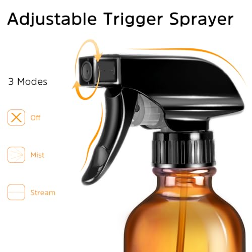 Tecohouse Glass Spray Bottles 4 OZ, Amber Empty Spray Bottle for Essential Oils, Small Glass Bottles for Cleaning Solutions, Plants, with Durable Nozzle, Labels, Funnel, Pipettes - color: Amber