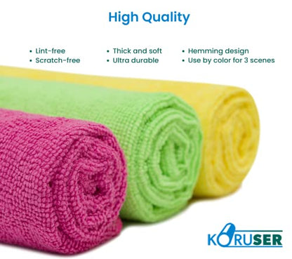 Microfiber Cleaning Cloths - Reusable and Washable - Multi Purpose Indoor/Outdoor Cleaning/Dusting/Polishing on Kitchen/Bathroom/Auto Surfaces (12 Pack/High Grammage)