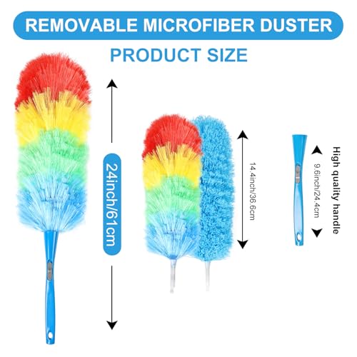 Rainbow Static Duster 24inch Reusable Microfiber Electrostatic Dusters with 2 Beandable and Washable Duster Head for Cleaning Home, Office, Car - size: 24inch-3pcs