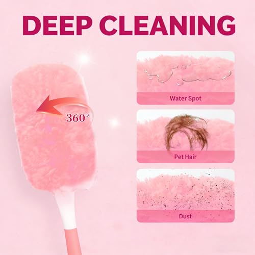 Pink Duster Refill for Swiffer Duster, 20 Count Heavy Duty Duster Refills Kit with 1 Handle for Cleaning Dusting Furniture Blind Ceiling Fan, 360 Disposable Duster Refills Feather Duster - color: 20 Count & 1 Handle (Pink)