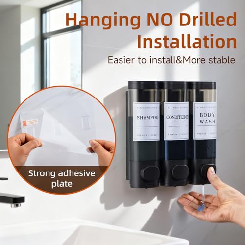 Shampoo and Conditioner Dispenser,Shower Soap Dispenser 3 Chamber No Drill Wall-Mounted Shampoo Dispenser for Shower Wall Mounted Shower Dispenser for Bathroom Hotel Large Capacity,Black - color: Black 3 Chamber