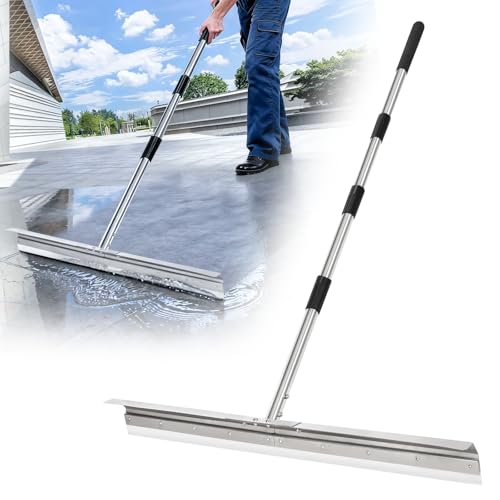 Heavy-Duty 33.4" Floor Squeegee for Concrete, Industrial Silicone Blade Squeegee for Floor with 63" Stainless Handle, Anti-Splash Curved Baffle Design for Garage, Factory, and Tough Cleaning Jobs - size: Standard
