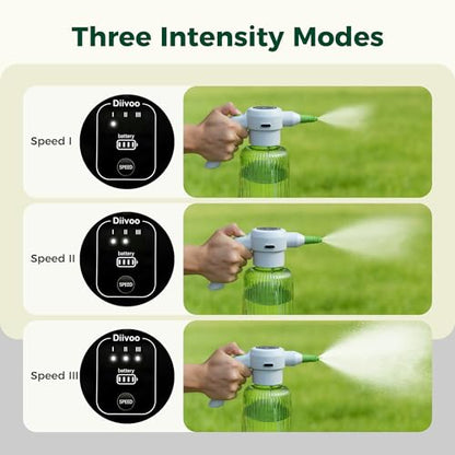 Diivoo Electric Spray Bottle 2L/0.5 Gallon, 3 Speed Flow Rechargeable Battery Powered Sprayer, Adjustable Nozzle Automatic Spray Bottle, Outdoor & Indoor Plant Sprayer for Garden