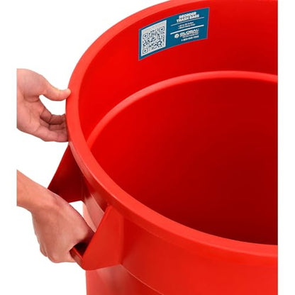 Global Industrial Commercial Round Trash Can, 32 Gallon Capacity, Plastic Garbage Can, Indoor and Outdoor Utility Trash Can, Red, 21-3/4"W x 27-1/2"H, No Lid - color: Red