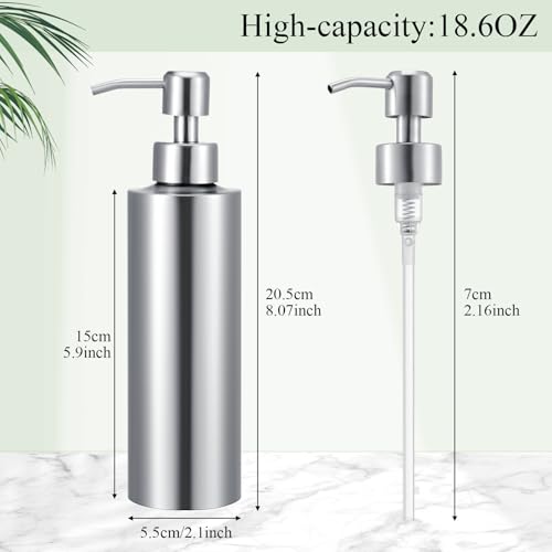 Teenyyou 2 Pcs 11.8 Oz/350 ml Large Stainless Steel Soap Dispenser Countertop Liquid Hand Soap Pump Bottle Rust Proof Metal Dispenser for Countertop Bathroom Kitchen Hand Dish Lotion(Round) - size: 11.8 oz, style: Round