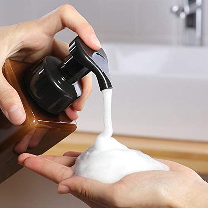 UUJOLY Foaming Soap Dispenser, 450ml (15oz) Refillable Pump Bottle Plastic for Liquid Soap, Shampoo, Body Wash (2 Pcs) (Amber) - color: Amber, size: 15 oz (2 Pack)