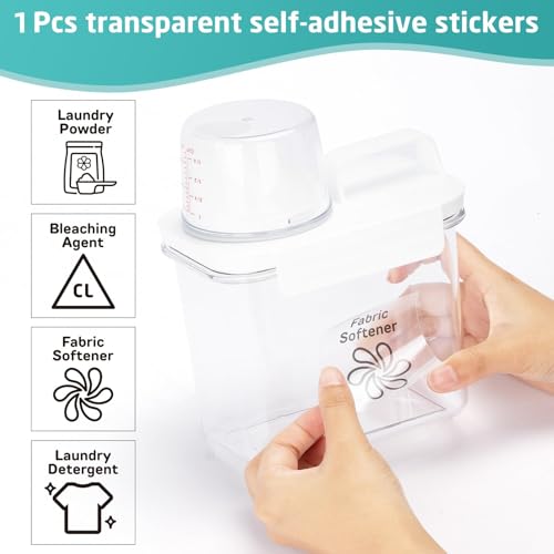 Laundry Detergent Dispenser-1 Pack, 37 oz Detergent Dispenser with 4 Removable Labels, Laundry Soap Dispenser for Laundry Room Organization and Storage, BPA Free & PET Plastic Clear