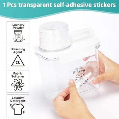 Laundry Detergent Dispenser-1 Pack, 37 oz Detergent Dispenser with 4 Removable Labels, Laundry Soap Dispenser for Laundry Room Organization and Storage, BPA Free & PET Plastic Clear