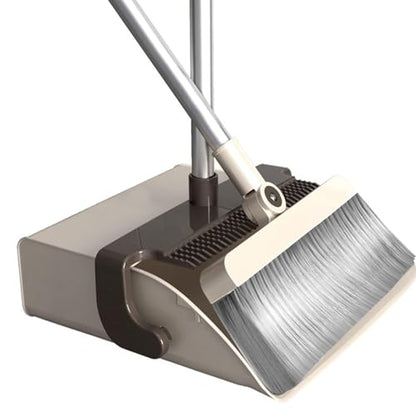 Broom and Dustpan Set for Home Folding Cleaning Tools Long Handle Broom with Upright Standing Dustpan Combo for Office Home Kitchen Lobby Floor Cleaning,Khaki - color: Khaki